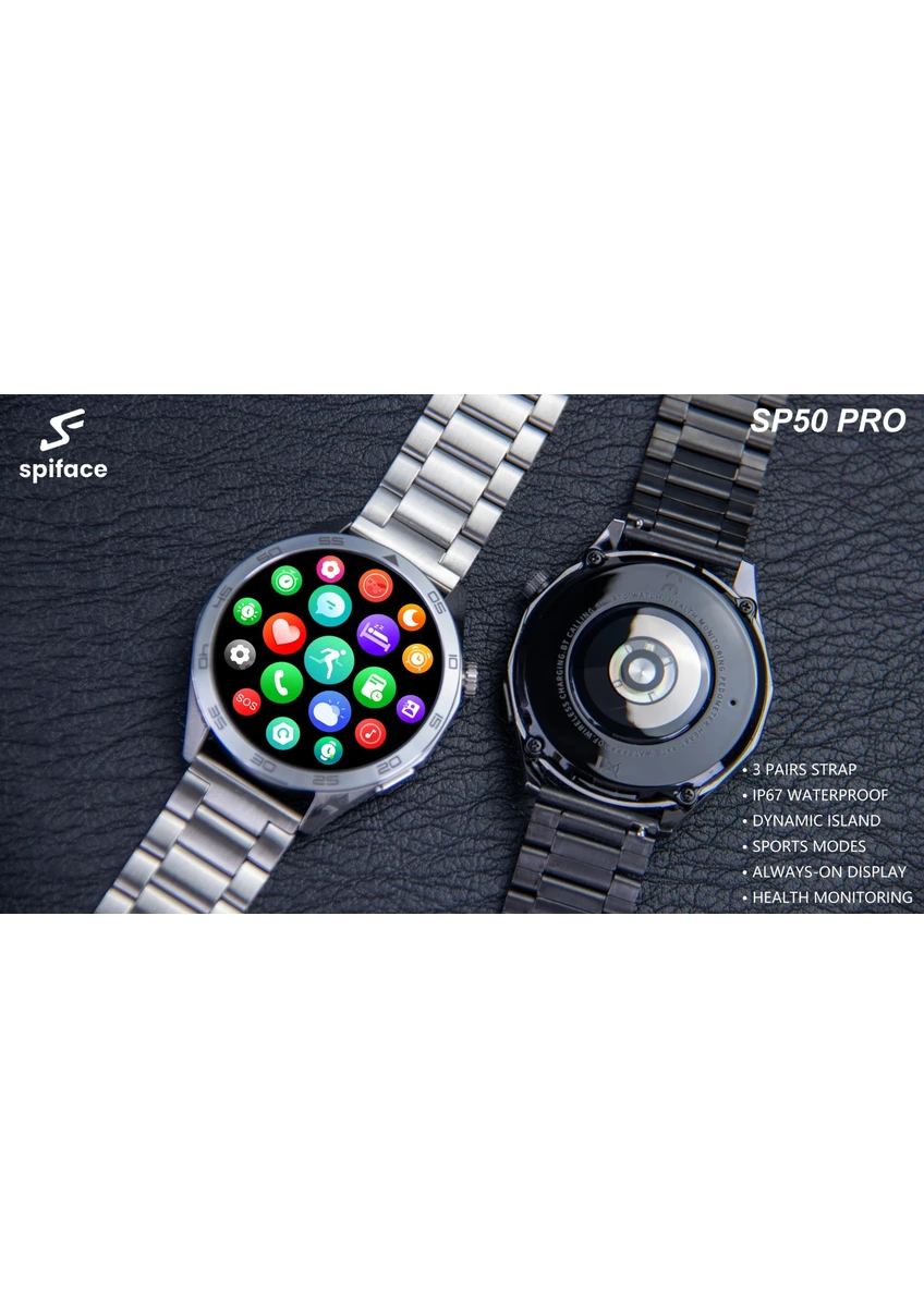 Kruxon Spiface SP50 Pro Amoled Ekran 3 Kordonlu Akıllı Saat Gümüş